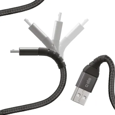 SBS - Kábel USB-A/Micro USB, 5 W, UNBREAKABLE, s vystuženými konektormi, 1 m, čierna
