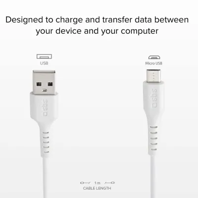 SBS - Kábel USB-A/Micro USB, 5 W, 1 m, biela