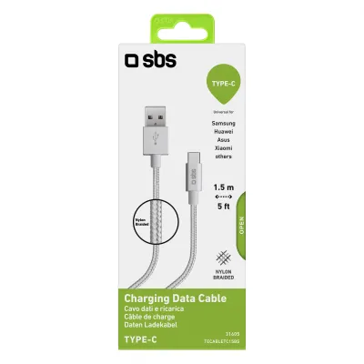 SBS - Kábel USB-C/USB-A, 18 W, opletený, 1,5 m, strieborná