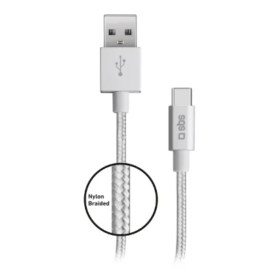 SBS - Kábel USB-C/USB-A, 18 W, opletený, 1,5 m, strieborná