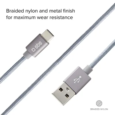 SBS - Kábel USB-C/USB-A, 18 W, opletený, 1,5 m, strieborná