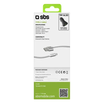 SBS - Kábel USB-C/USB-A, 18 W, opletený, 1,5 m, strieborná