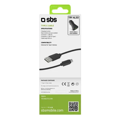 SBS - Kábel USB-C/USB-A, 18 W, 2 m, čierna