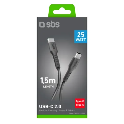 SBS - Kábel USB-C/USB-C, 25 W, 1,5 m, čierna