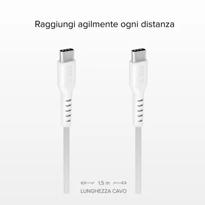 SBS - Kábel USB-C/USB-C, 25 W, Power Delivery, 1,5 m, biela