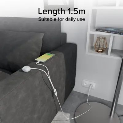 SBS - Rozdeľovací kábel 3x USB-C, 60 W, 1,5 m, biela
