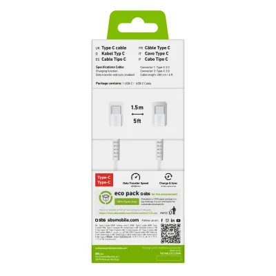 SBS - Kábel USB-C/USB-C, 25 W, 2 m, biela