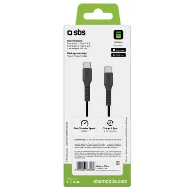 SBS - Kábel USB-C/USB-C, 25 W, 3 m, čierna