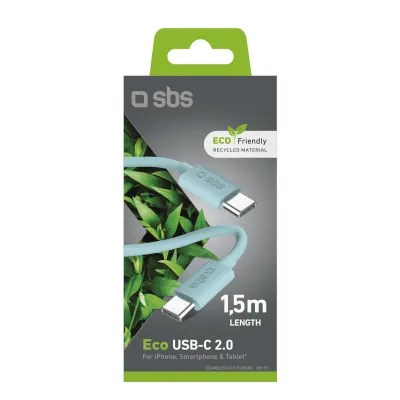SBS - Kábel Eco USB-C/USB-C, 60 W, 1,5 m, svetlá modrá