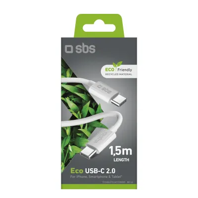 SBS - Kábel Eco USB-C/USB-C, 60 W, 1,5 m, biela