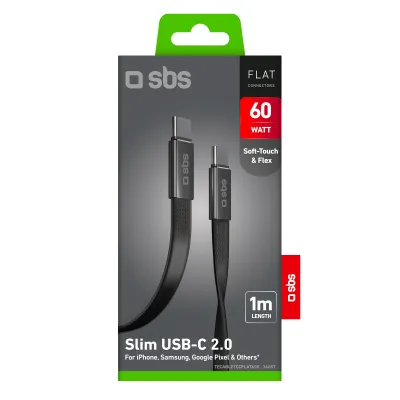 SBS - Kábel Slim USB-C/USB-C, 60 W, 1 m, čierna