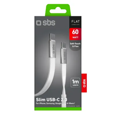 SBS - Kábel Slim USB-C/USB-C, 60 W, 1 m, biela