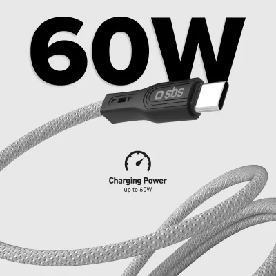 SBS - Kábel USB-C/USB-C, 60 W, magnetický, 1 m, šedá