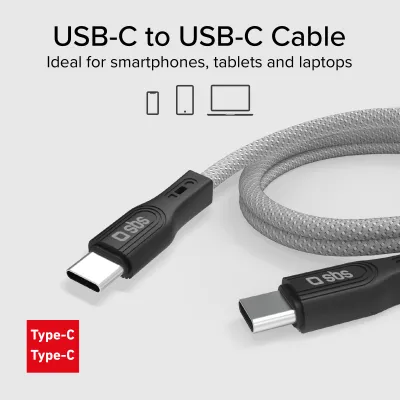 SBS - Kábel USB-C/USB-C, 60 W, magnetický, 1 m, šedá