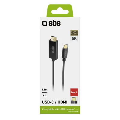 SBS - Kábel USB-C/HDMI, 1,8 m, čierna