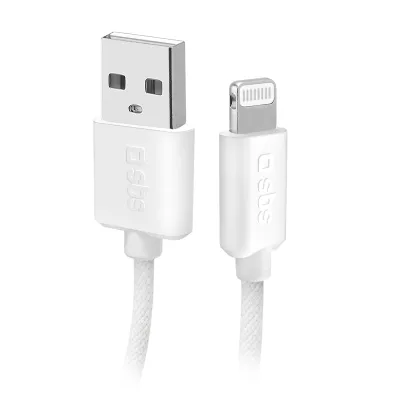 SBS - Kábel USB-A/MFI Lightning, 10 W, opletený, 1,5 m, biela
