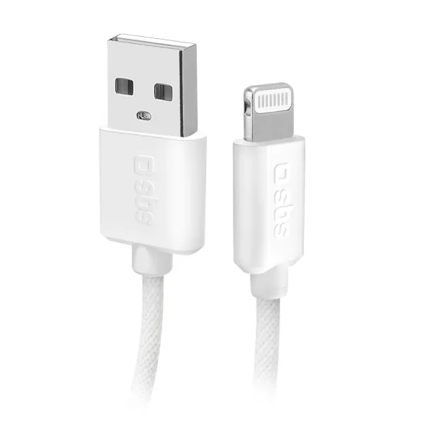 SBS - Kábel USB-A/MFI Lightning, 10 W, opletený, 1,5 m, biela