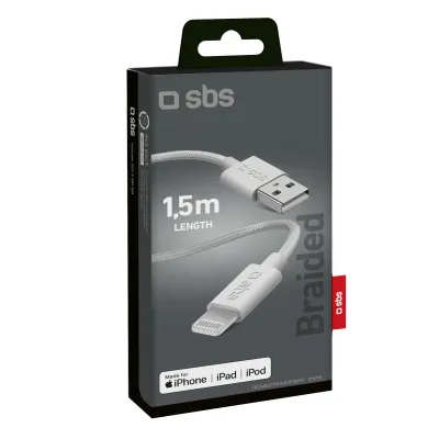 SBS - Kábel USB-A/MFI Lightning, 10 W, opletený, 1,5 m, biela