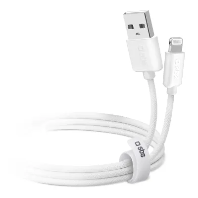 SBS - Kábel USB-A/MFI Lightning, 10 W, opletený, 1,5 m, biela