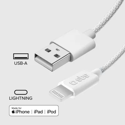 SBS - Kábel USB-A/MFI Lightning, 10 W, opletený, 1,5 m, biela