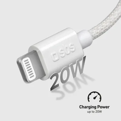 SBS - Kábel USB-A/MFI Lightning, 10 W, opletený, 1,5 m, biela
