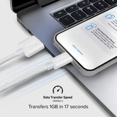 SBS - Kábel USB-A/MFI Lightning, 10 W, opletený, 1,5 m, biela