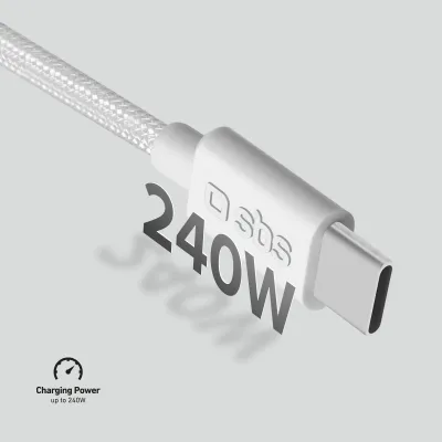 SBS - Kábel USB-C/USB-C, 240 W, PD, High Speed, opletený, biela