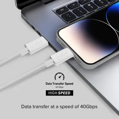 SBS - Kábel USB-C/USB-C, 240 W, PD, High Speed, opletený, biela