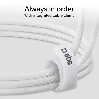 SBS - Kábel USB-C/USB-C, 240 W, PD, High Speed, opletený, biela