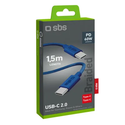 SBS - Kábel USB-C/USB-C, 60 W, Power Delivery, 1,5 m, modrá