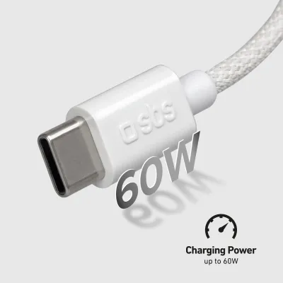 SBS - Kábel USB-C/USB-C, 60 W, Power Delivery, opletený, 1,5 m, šedá