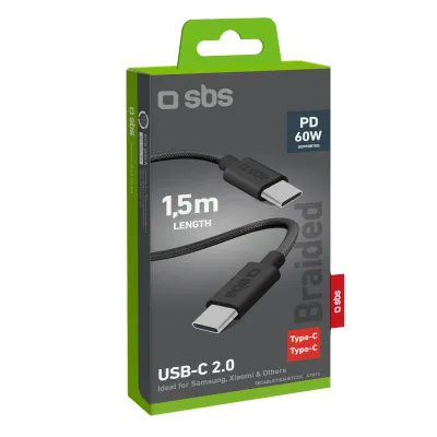 SBS - Kábel USB-C/USB-C, 60 W, Power Delivery, 1,5 m, čierna