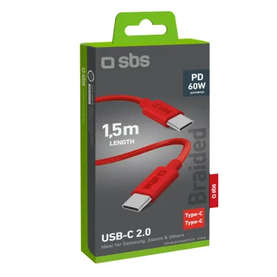 SBS - Kábel USB-C/USB-C, 60 W, Power Delivery, 1,5 m, červená