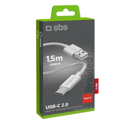 SBS - Kábel USB-C/USB-A, 10 W, opletený, 1,5 m, šedá