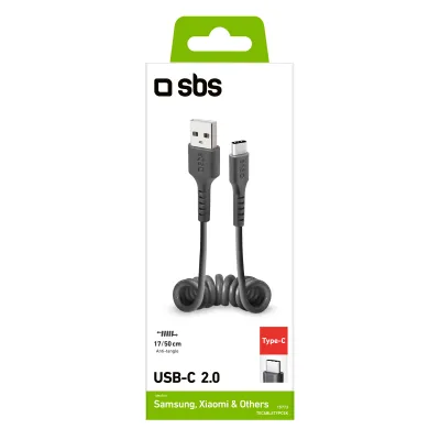 SBS - Kábel USB-C/USB-A, 18 W, špirálový,  0,5 m, čierna