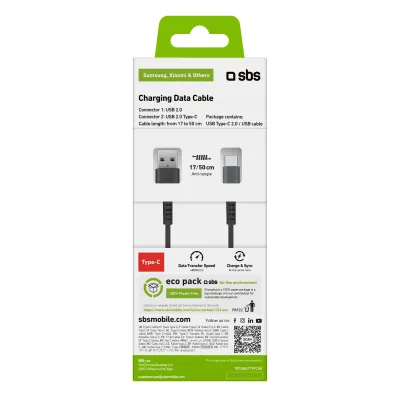 SBS - Kábel USB-C/USB-A, 18 W, špirálový,  0,5 m, čierna