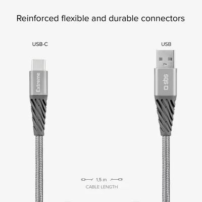SBS - Kábel USB-C/USB-A, 18 W, Extreme, 1,5 m, šedá
