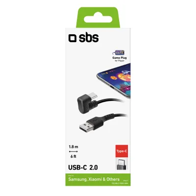 SBS - Kábel USB-C/USB-A, 10 W, s 180° konektorom, 1,8 m, čierna
