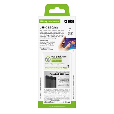 SBS - Kábel USB-C/USB-A, 10 W, s 180° konektorom, 1,8 m, čierna
