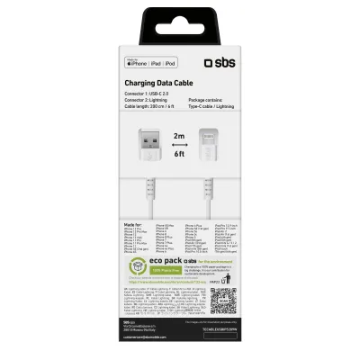 SBS - Kábel USB-A/MFI Lightning, 10 W, 2 m, biela