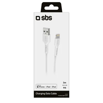 SBS - Kábel USB-A/MFI Lightning, 10 W, 3 m, biela