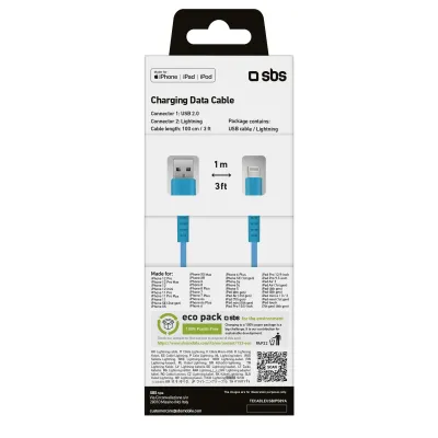 SBS - Kábel USB-A/MFI Lightning, 10 W, 1 m, svetlá modrá