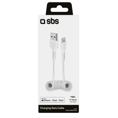 SBS - Kábel USB-A/MFI Lightning, 10 W, špirálový, 17 - 50 cm, biela