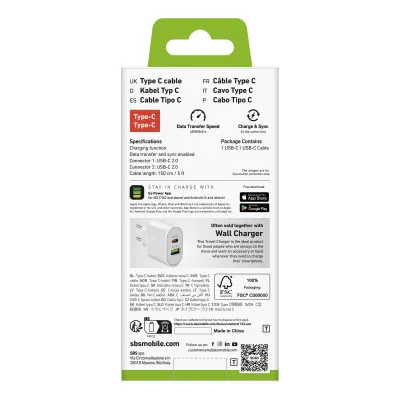 SBS - Kábel USB-C/USB-C, 25 W, Powe Delivery, Polo, silikónový, 1,5 m, biela