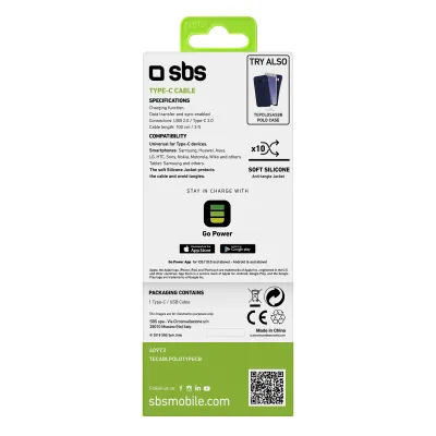SBS - Kábel Polo USB-C/USB-A, 18 W, Polo, silikónový, 1 m, modrá