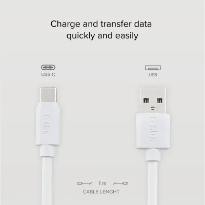 SBS - Kábel Polo USB-C/USB-A, 18 W, Polo, silikónový, 1 m, biela
