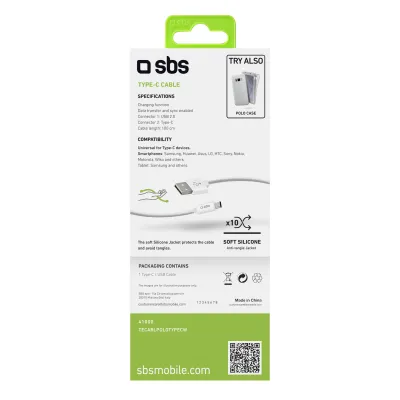 SBS - Kábel Polo USB-C/USB-A, 18 W, Polo, silikónový, 1 m, biela