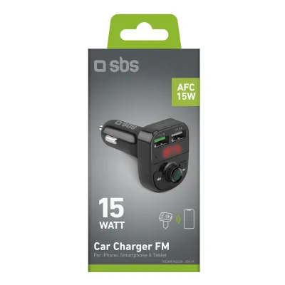 SBS - Autoadaptér FM 2x USB-A, AFC, 15 W, čierna