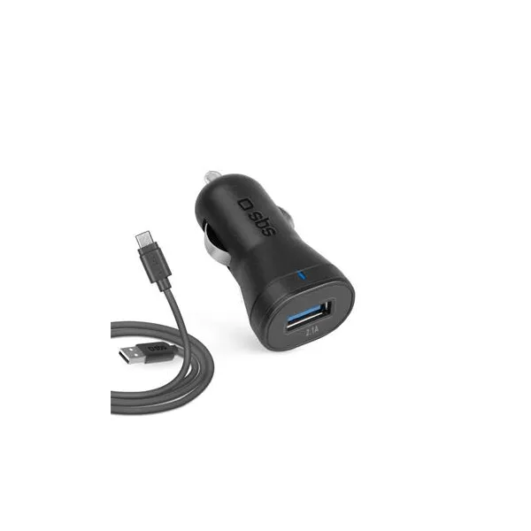 SBS - Nabíjacia sada do auta s USB-A/Micro USB, dĺžka 1 m, 2,1 A, čierna