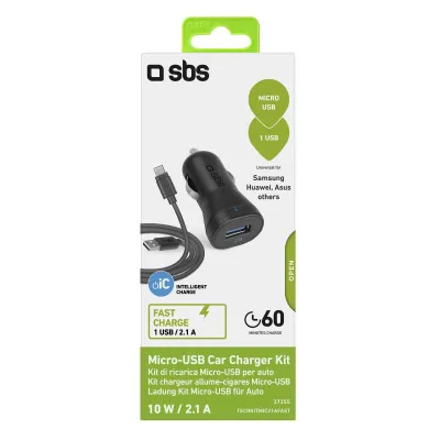 SBS - Nabíjacia sada do auta s USB-A/Micro USB, dĺžka 1 m, 2,1 A, čierna
